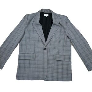 Steve Madden Plaid Blazer Womens Med Lightweight One Button Notch Oversized Gray